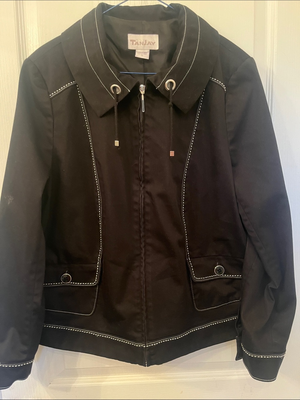 TanJay Black Lightweight Women’s Zip Jacket with Contrast White Stitching